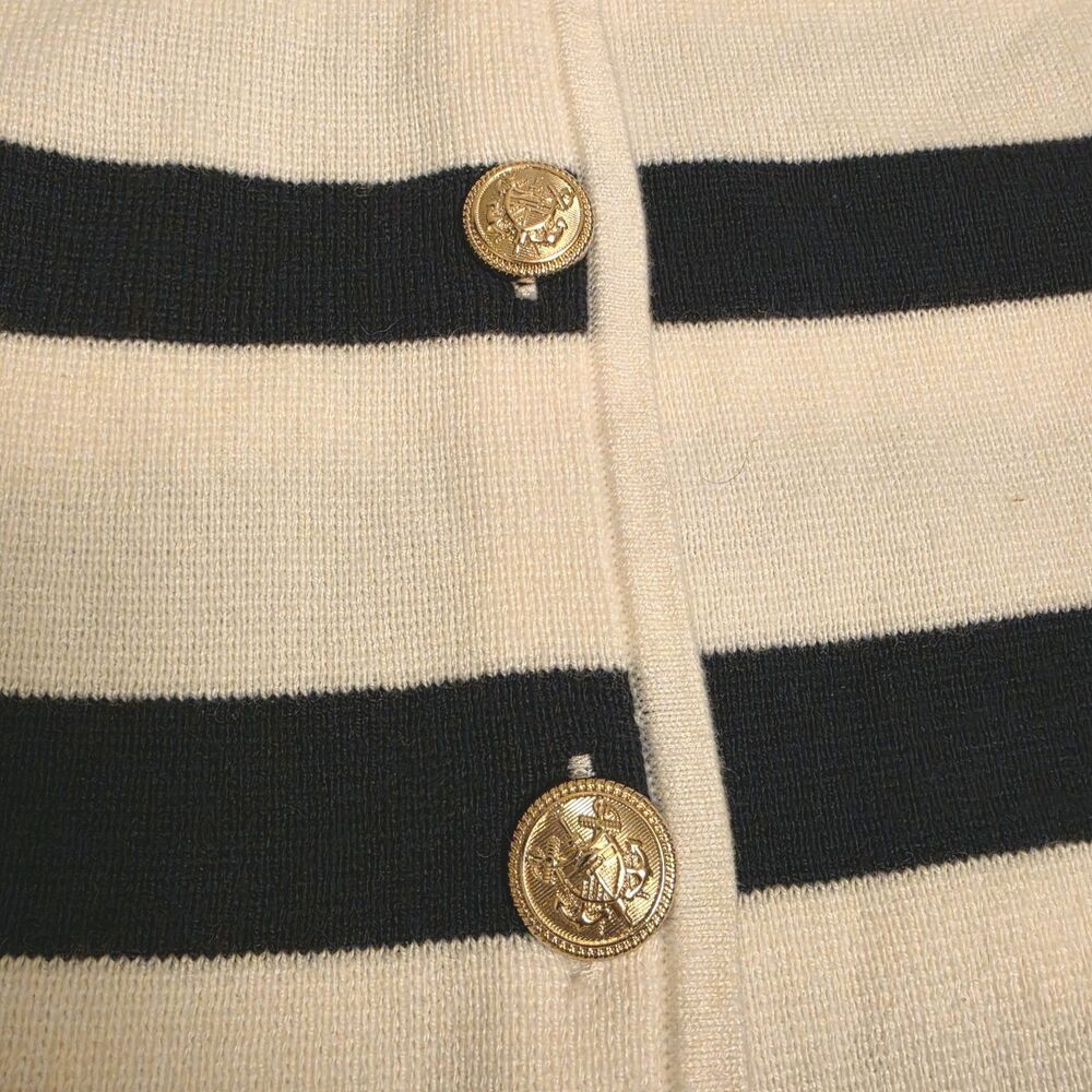 Talbots Cardigan Navy White Stripe Sweater Gold Crest Button, Womens Size Small - Picture 3 of 8